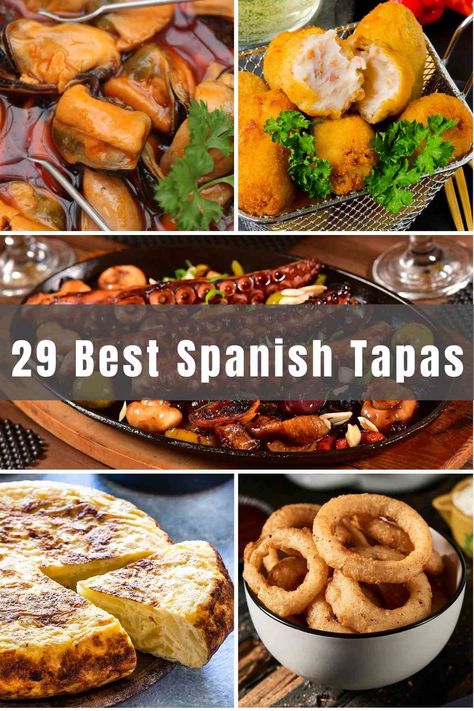 29 Best Spanish Tapas Recipes (Tapas Espanolas) - IzzyCooking Seafood Tapas Ideas, Fancy Tapas Ideas, Party Tapas Ideas, Tapas Date Night, Spanish Meal Ideas, Spanish Starters Appetizers, Tapas Buffet Ideas, Cold Spanish Tapas, Spanish Menu Ideas