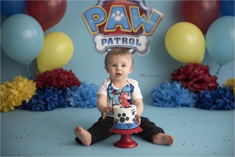 Paw Patrol Cake Smash Paw Patrol Birthday Photo Shoot, Paw Patrol Photo Shoot Ideas, Paw Patrol Photoshoot, Paw Patrol Cake Smash, Paw Patrol Smash Cake, First Birthday Portraits, Paw Patrol Decorations, Birthday Portraits, Paw Patrol Birthday Cake