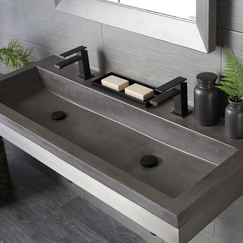 Trough Concrete Handmade Rectangular Drop-in Bathroom Sink Trough Sink Bathroom, Concrete Ramp, Concrete Bathroom Sink, Drop In Bathroom Sinks, Gray Concrete, Concrete Bathroom, Trough Sink, Primary Bath, Concrete Sink