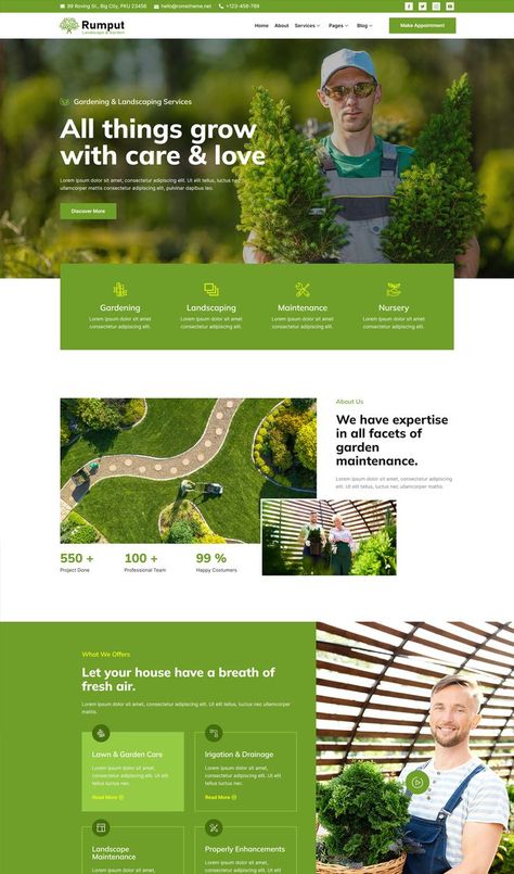 Landscape & Gardening Services Elementor Template Kit Webpage Design Layout, Website Branding Design, Agriculture Design, Corporate Website Design, Website Design Inspiration Layout, Green Web, Landscape Maintenance, Garden Services, Lets Talk