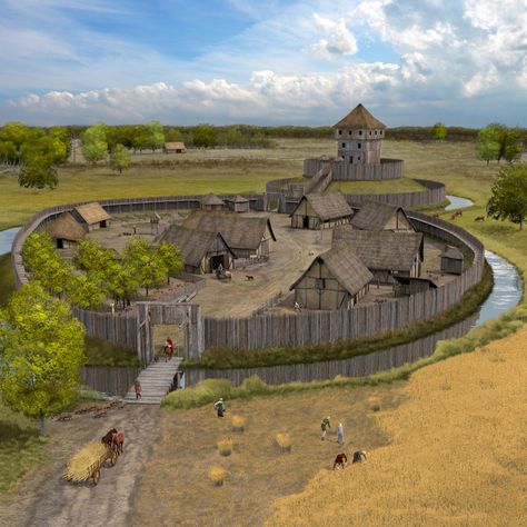 Motte and Bailey castle in the 10th Century by Paul Becx Motte And Bailey, Motte And Bailey Castle, Viking Village, Fantasy Town, Chateau Medieval, Medieval Castles, Medieval Village, Medieval Houses, Medieval Life