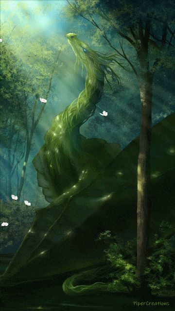 Dragon Realm Fantasy Art, Fae World Aesthetic, Plant Dragon Art, Fey Wild Aesthetic, Forest Dragon Art, Green Dragon Aesthetic, Fey Dragon, Nature Dragon, Tree Dragon