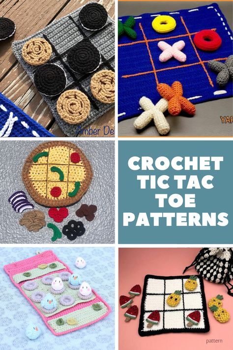 Diy Game Pieces How To Make, Easy Crochet Market Ideas, Crochet Interactive Toys, Functional Crochet Projects, Crochet Tic Tac Toe, Crochet Games, Fruit Crochet, Crochet Queen, Crochet Travel