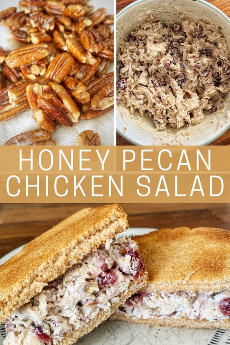 Honey Chicken Salad Recipe, Honey Pecan Chicken Salad, Salads For Brunch Ideas, Chicken Salad Pecans, Finger Food Lunch Ideas For Adults, Chicken Salad Recipe With Pecans, Sweet Chicken Salad Recipe, Sweet Chicken Salad, Honey Pecan Chicken