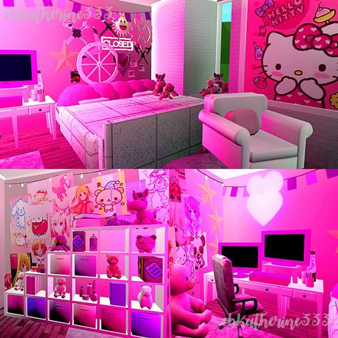 Pink Gamer Bedroom, Bloxburg Vanity Ideas, Bloxburg Vanity, Roblox Purse Codes, Custom Bloxburg, Roblox Room, Bloxburg Mansion, Codes Wallpaper, Y2k Bedroom