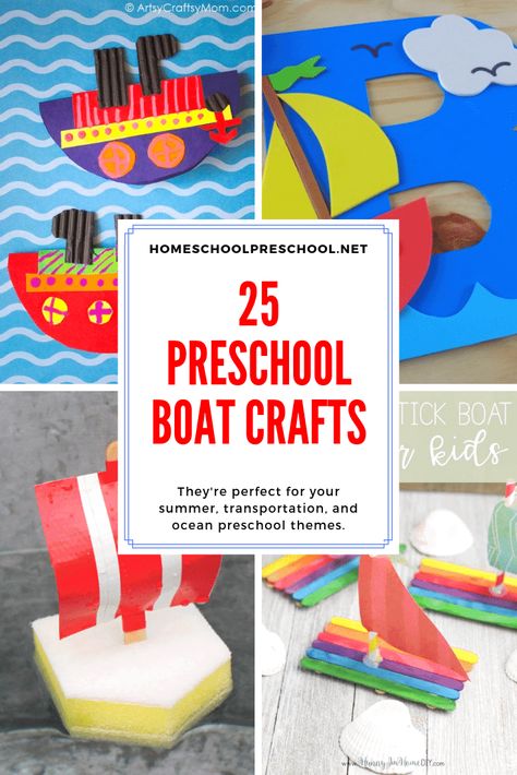 Choose one or more of these preschool boat crafts to add to your boat, transportation, or water themed preschool lesson plans. Water Transportation Preschool, Water Transportation Preschool Crafts, Transportation Preschool Crafts, Boat Activities, Preschool Transportation, Transportation Preschool Activities, Preschool Ocean, Transportation Theme Preschool, Ocean Theme Preschool