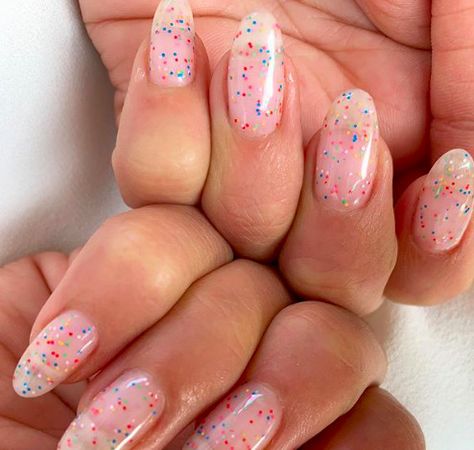 Funfetti Nails, Rainbow Confetti Nails, Confetti Nails Acrylic, Clear Confetti Nails, Confetti Birthday Nails, Confetti Manicure, Nail Confetti, Eras Nails, Sprinkle Nails