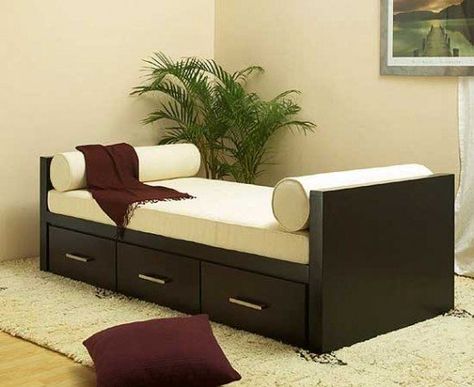 Daybed Frame Option - Spare Bedroom Ideas Diwan Seating Living Rooms, Reka Bentuk Bilik Tidur, Wooden Sofa Set Designs, Bed Frame With Drawers, Wood Bed Design, Hiasan Bilik Tidur, Wooden Sofa Designs, Sofa Bed Design, Wardrobe Design Bedroom