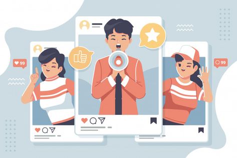 Social media marketing flat design illustration | Premium Vector Using Social Media Illustration, Social Media Illustration, Marketing Pictures, Social Media Poster Design, Media Illustration, Social Media Art, Types Of Social Media, Media Influence, Instagram Illustration