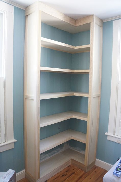 Shelves For Closet, Wood Closet Shelves, Corner Bookshelves, Closet Shelves, In The Corner, Corner Shelf, Built In Bookcase, Corner Shelves, Home Library