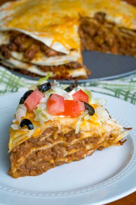 Layered Taco Pie – 12 Tomatoes Layered Taco Pie, Layered Taco Bake, Tortilla Pie, Taco Pie Recipes, Layered Taco, Taco Pie, Taco Bake, Taco Casserole, Taco Bar