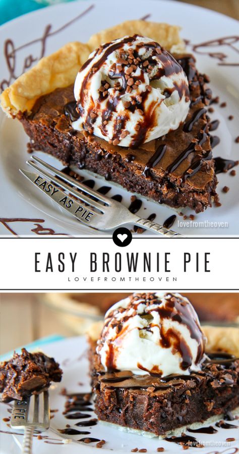 Easy Brownie Pie. This chocolate pie recipe is so simple yet so delicious. Brownie Pie Recipe, Chocolate Pie Recipe, Nutella Cookie, Easy Brownie, Love From The Oven, Brownie Pie, Chocolate Pie Recipes, Quick Dessert, Quick Easy Desserts