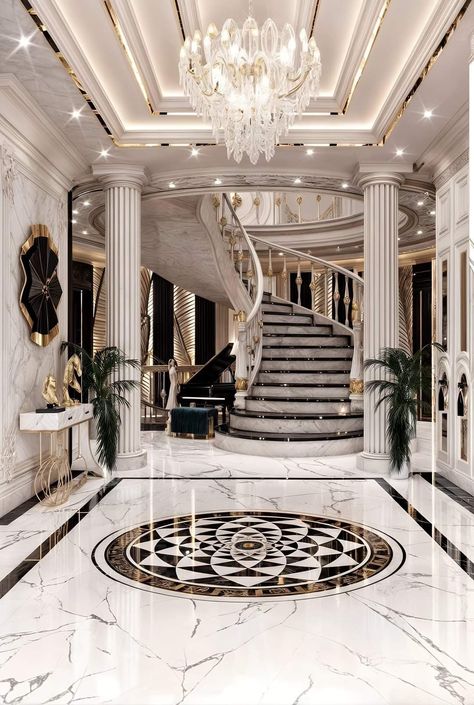 Luxury Staircase, Stairs In Living Room, Home Stairs Design, Marble Flooring, Mansion Interior, Modern Staircase, House Stairs, Luxury Homes Dream Houses, Staircase Design