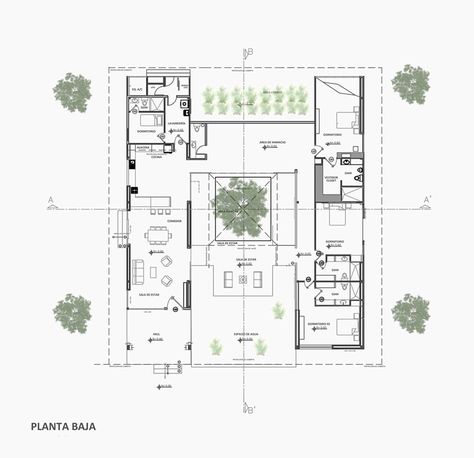 Interior Courtyard House Plans, Chettinad House, Atrium House, Modern Courtyard, Courtyard House Plans, Courtyard Design, Villa Plan, Courtyard House, The Plan