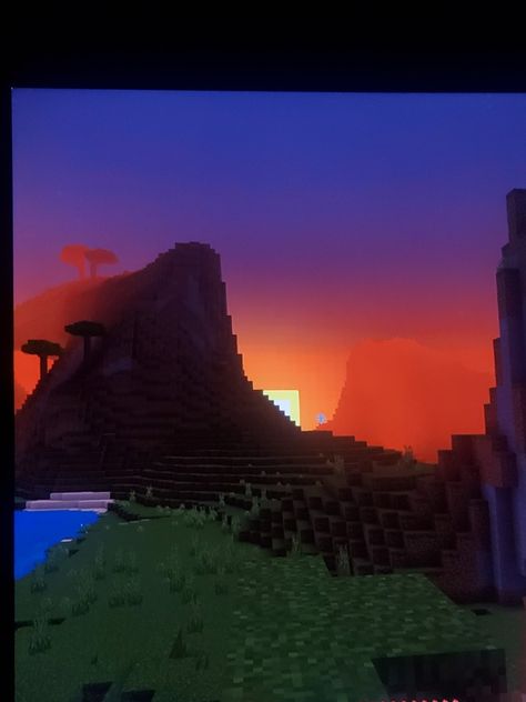 Minecraft sunsets 🌇 Minecraft Sunset, Minecraft Nostalgia, Minecraft Mountain, Minecraft Wallpaper, Mountain Sunset, Monument Valley, Monument, Minecraft, Natural Landmarks