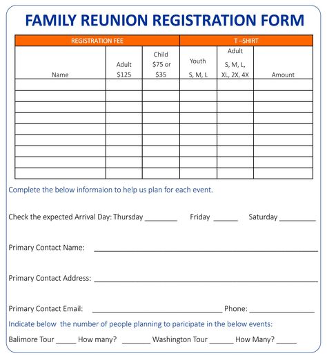 Family Reunion Registration Forms Printable Family Reunion Agenda Template, Family Reunion Planner, Family Reunion Information Sheet, Family Reunion Letters Templates, Family Reunion Registration Forms, Family Reunion Registration Template, Family Reunion Planning Templates, Family Reunion Committee, Family Reunion Survey Questions