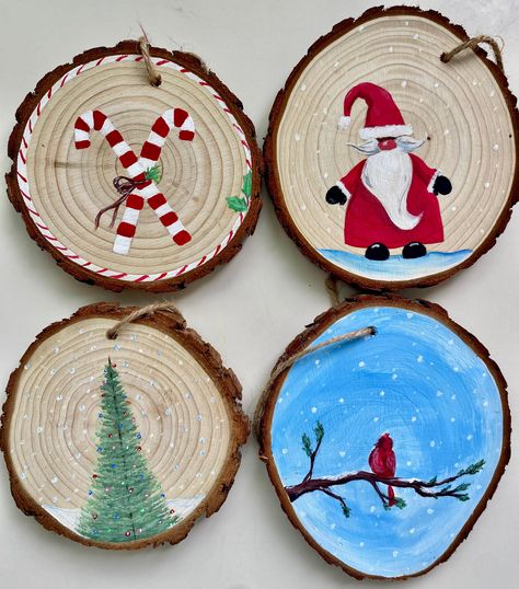 December 12th (10am - 12pm) Dive into a morning filled with creativity and the holiday spirit, as we paint our own ornament decorations! Experience the joy of painting, and the beauty of the holidays, as we paint vibrant ornaments on wood slabs! Perfect for anyone looking to get creative and add a fun new ornament to their tree, or to gift to a loved one! Each participant can make up to 2 ornaments! additional info: no experience or materials needed light refreshments provided participants take home their own ornaments uses acrylic paint Diy Christmas Decorations Painting, Wood Ornament Crafts For Kids, Easy Wood Slice Ornaments, Diy Painted Wood Slice Ornaments, Christmas Craft Painting, Christmas Decoration Painting, Easy Hand Painted Ornaments, Easy Christmas Paintings On Wood, Christmas Decor Ideas Painting