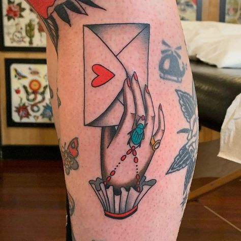 Love Letter Tattoo, Envelope Tattoo, Old School Ink, Chicago Tattoo, Letter Tattoo, American Tattoos, American Traditional, Tattoo Lettering, Get A Tattoo