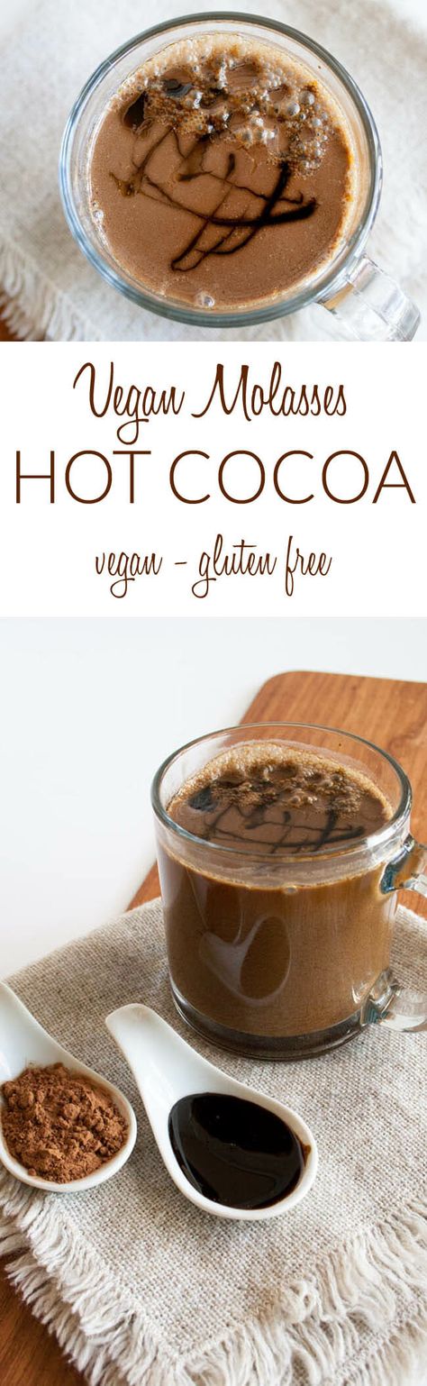 This sweet Vegan Molasses Hot Cocoa gives you a boost of calcium, iron, and magnesium. Chocolate and blackstrap molasses not only make a nice pair, but both are great for that time of month! Blackstrap Molasses Recipes, Vegan Beverages, Morning Elixir, Molasses Recipes, Blackstrap Molasses, Vegan Drinks, Keto Friendly Desserts, Healthy Drink, Vegan Dessert