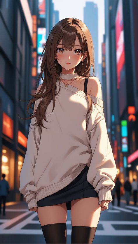 Anime Brown Hair, Girl With Brown Hair, Japon Illustration, Marathons, Anime Artwork Wallpaper, Digital Art Anime, Illustration Girl, Cute Anime Wallpaper, Digital Art Girl