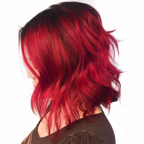 Dark violet root and red. ❤️ she came in with one dimensional faded red, bands of dark color and roots. Now she gets to be the little… Red Hair Dark Roots, Red Hair Dark, Hair Dark Roots, Short Red Hair, Hair Shadow, Vivid Hair Color, Red Hair Don't Care, Bright Red Hair, Shadow Root