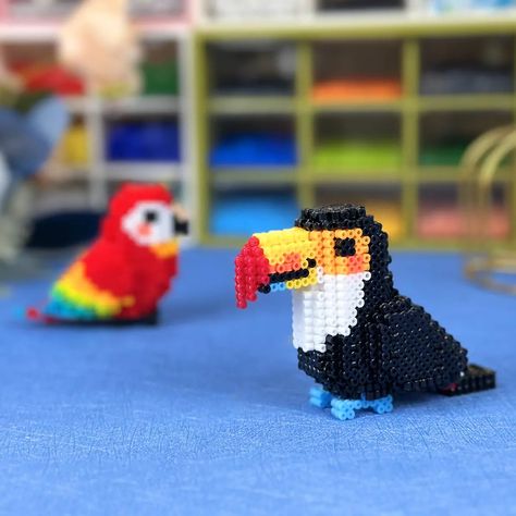 Perler Bead Bird, Fuse Beads Ideas, Hama Beads 3d, 3d Perler Bead, Beads Pattern, Beads Ideas, Bird Crafts, Iron Beads, Perler Beads Designs