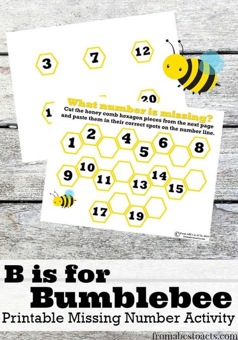 B is for Bumblebee: Missing Number Activity | From ABCs to ACTs Insects Preschool, Infant Lesson Plans, Bee Activities, Number Activity, Insect Crafts, Number Activities, Early Math, Alphabet Coloring Pages, Math Activities Preschool