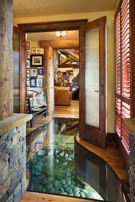 A Creek That Runs Through Your Hallway | 36 Things You Obviously Need In Your New Home Up House, Glass Floor, Earthship, House Built, Dream Home Ideas, Style At Home, My Dream House, Glass House, Log Homes