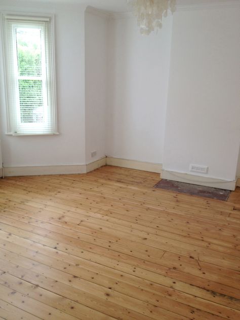 sanded original floorboards - clear satin floor varnish Uneven Wooden Floor, Sanded Floorboards, Sanded Floors, Victorian Floorboards, Refinished Floors, Wood Floor Restoration, Living Room Hardwood Floors, Sand Floor, Pine Wood Flooring