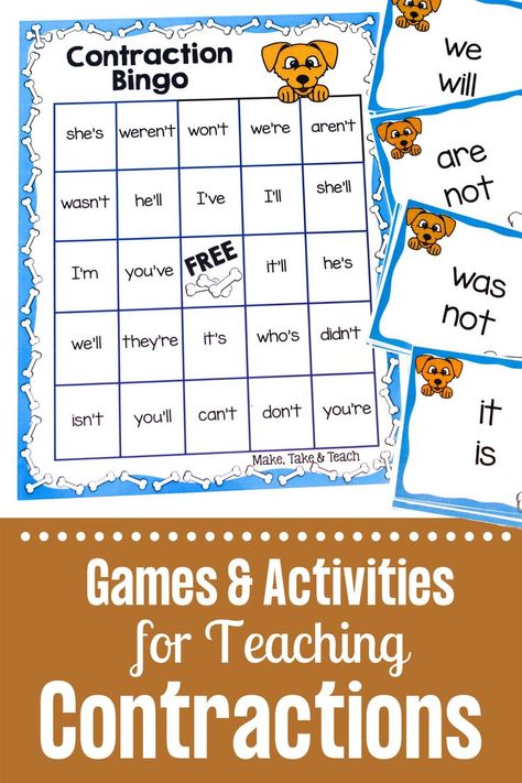 Teaching Contractions, Contraction Games, First Grade Literacy Centers, Contractions Activities, First Grade Literacy, Language Arts Games, Tutoring Ideas, Phonics Rules, Literacy Games