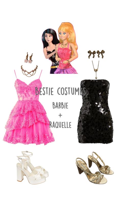 Blonde Easy Halloween Costumes, Raquel Costume, Barbie And Raquelle Costume, Season Costumes, Barbie And Raquelle, Costumes For Teenage Girl, Barbie Halloween Costume, Matching Fits, Matching Halloween Costumes