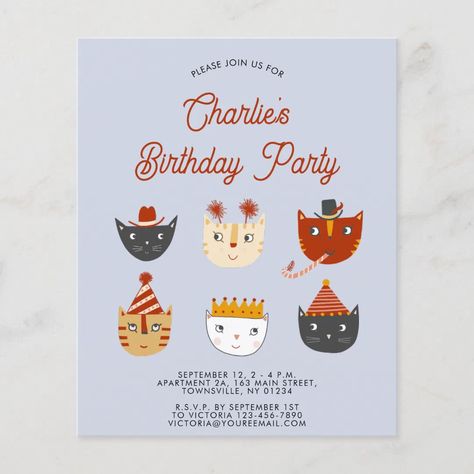 Budget Cat Personalized Birthday Party Invitation | Zazzle Cat Birthday Invitations, Cat Themed Accessories, Cat Invitations, Cat Baby Shower, Party Cat, 1st Birthday Party Invitations, Kids Birthday Party Invitations, Party Invitations Kids, Personalized Baby Shower