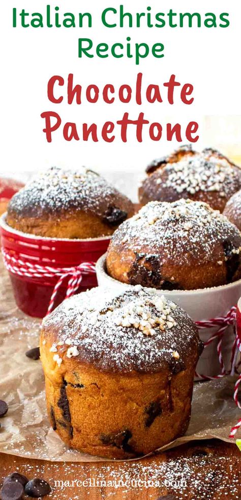 Panettone are super buttery, soft and easy to make. Unlike the traditional panettone, these don’t take three days to make or have hard to find, specialized ingredients. And you won’t need to go search for authentic paper molds to bake them in. #ChocolatePanettone #PanettoneRecipe #PanettoneWithChocolate Chocolate Chip Panettone, Easy Panettone Recipe, Christmas Chocolate Recipes, Italian Christmas Bread, Panettone Cake, Chocolate Panettone, Panettone Recipe, Italian Christmas Recipes, Christmas Bread