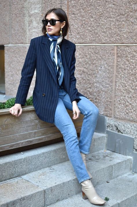 831c2f88a604a07ca94314b56a4921b8desc48480724ri Striped Blazer Outfit, Navy Blazer Outfits, Blazer Outfit, Fashion Victim, Weekend Outfit, Striped Blazer, Blazer Outfits, 가을 패션, Fashion Over 50