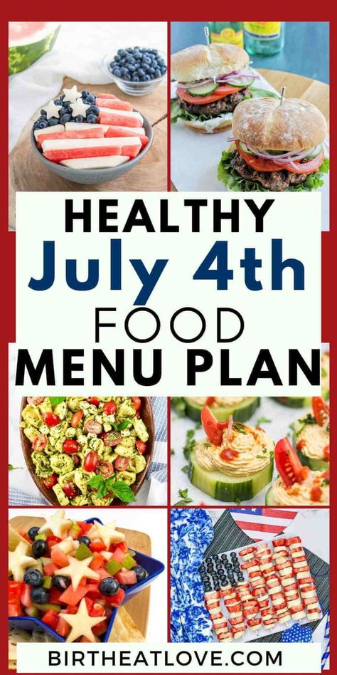 July 4th menu & meal planning for BBQ party! Here's what to serve for the 4th of July. Easy Fourth of July food recipes with all clean ingredients! Your family and kids will love these festive patriotic red white and blue recipes to celebrate Independence Day. Appetizer, sides, bbq grill meal ideas and healthy snacks for easy, fun 4th of July food. Healthy 4th Of July Food, Desserts To Feed A Crowd, July 4th Food, 4th Of July Food Ideas, July Food Ideas, 4th July Food, 4th Of July Food, Bbq Menu, Bbq Sides