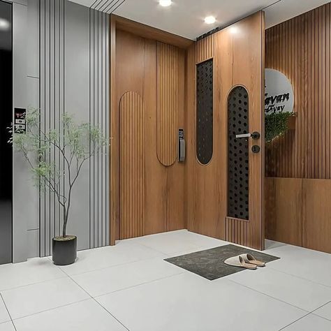 Home Entrance Designs ✨️👌 Main Door For Flats, Flat Gate Design Modern, Main Door Design For Flats, Flat Entrance Door Design, Front Safety Door Design, Main Door Veneer Design, Main Door And Safety Door Designs, Modern Entrance Door Front Entry Interior Design, Entrance Panelling Design