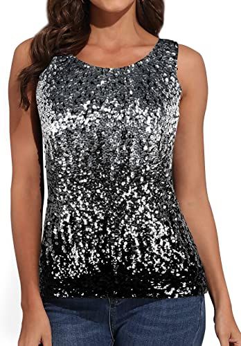 Sparkly Sequin Top, Glam Art Deco, Womens Party Tops, 1st House, Park Ideas, Black Sequin Top, Sparkle Top, Sequin Tank Top, Vest Tops