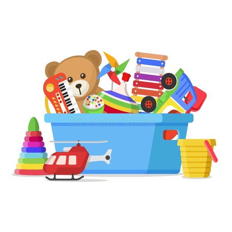 Box Drawing Art, Box Drawing, Kids Toy Boxes, Kids Play Toys, Cartoon Toys, Toy Storage Boxes, Toy Basket, Kids Clipart, Play Toys