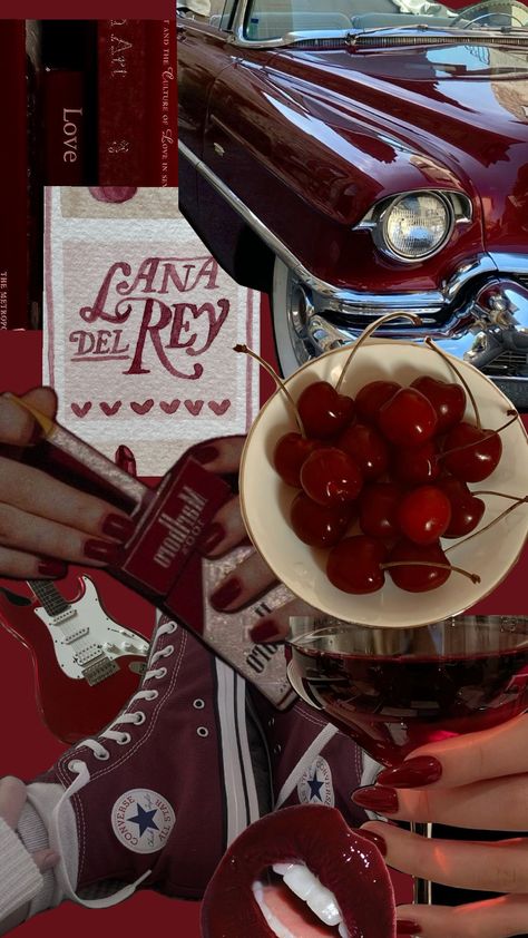 Cherry red 🍒♥️ #cherryred #redaesthetic #lanadelrey Lana Del Ray Red Aesthetic, Red Inspo Aesthetic, Cherry Red Astethics, Cherry Red Aesthetic Vintage, Burnt Red Aesthetic, I See Red Aesthetic, Red Cherries Aesthetic, Dark Cherry Red Aesthetic, Red Mood Board Aesthetic