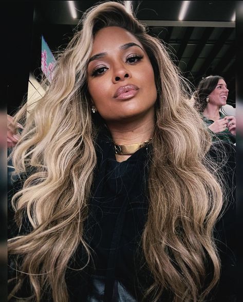 Victoria Monet Blonde, Ash Blonde Balayage Black Women, Savannah James Hair, Blonde Balayage On Black Women, Dark Skin With Blonde Hair, Black Women Blonde Highlights, Ciara Blonde, Blonde Balayage With Dark Roots, Makeover Before And After Women