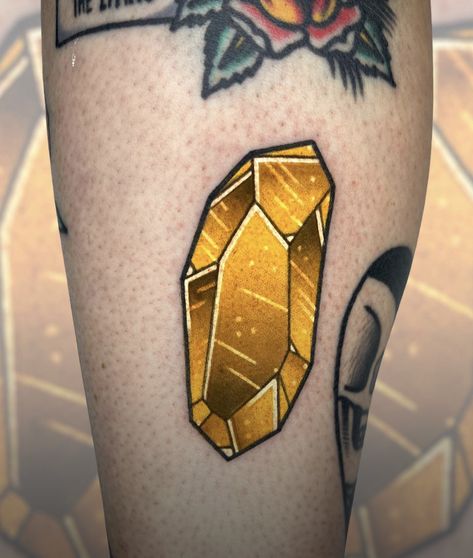 Geometric Crystal Tattoo, Neotraditional Crystal Tattoo, Gem Chest Tattoo, Crystal Tattoo Color, Quartz Crystal Tattoo, Small Coloured Tattoos, Gem Tattoo Design, Agate Tattoo, Geode Tattoo