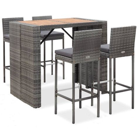 vidaXL Acacia Wood Outdoor Bar Set 5/9 Pieces Poly Rattan Garden Black/Gray - Walmart.com - Walmart.com Rattan Bar, Bar Exterior, Rattan Patio Furniture, Bar Table And Stools, Outdoor Bar Sets, Outside Seating, Patio Bar Table, Patio Bar Set, Retro Table