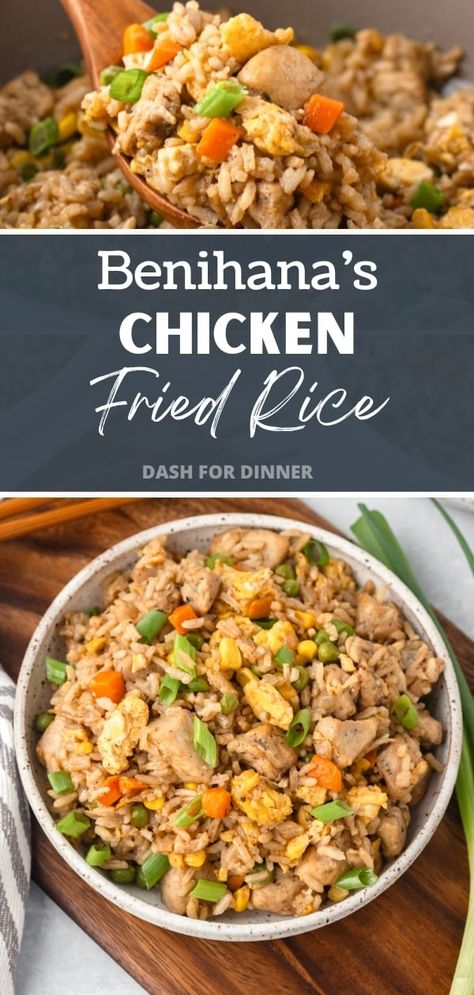 This easy copycat recipe for Benihana's Chicken Fried Rice is the easiest way to make this restaurant favorite at home! It's the perfect budget-friendly recipe for dinner, thanks to its clever use of leftover rice and leftover chicken. When it comes to easy dinner recipes, you can't get any easier than this 20 minute skillet meal! Best of all? It's kid-approved and family friendly. Authentic Chicken Fried Rice Recipe, Chicken For Fried Rice Recipe, Beef And Chicken Fried Rice, What Can I Make With Leftover Chicken, Benihana Chicken Fried Rice, Chicken And Rice Leftover Recipes, Osaka Fried Rice Recipe, Chicken And Rice Low Calorie, Recipes For Leftover Fried Chicken