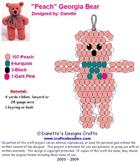 Pony Bead Pets Pattern, Bear Beading Patterns, Beaded Bear Pattern, Kandi Animals Patterns, Bead Pets Pattern Easy, Bead Pets Pattern, Bead Animals Patterns Easy, Bead Animals Patterns, Pony Bead Animals