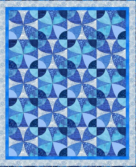 How Many Circles by Jennifer  Parks True Blue Kalidescope Quilts, Winding Ways Quilt, Constellation Quilt, Moon Quilt, Tiled Quilt, Kaleidoscope Quilt, Two Color Quilts, Black And White Quilts, Ribbon Quilt