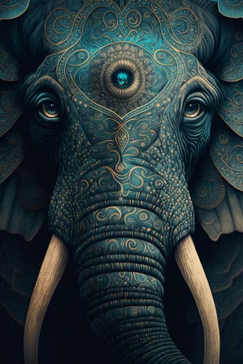 Elephant Aesthetic Art, Mythical Elephant, Fishes Wallpaper, Elephant Digital Art, Elephant Art Drawing, Spiritual Elephant Art, Hinduism Elephant, Majestic Elephant, Elephant Wallpaper