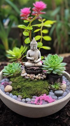 Backyard Meditation Garden, Miniature Zen Garden, Buddha Garden, Zen Garden Design, Buddha Decor, Succulent Garden Design, Meditation Garden, Succulent Garden Diy, Garden Decor Projects