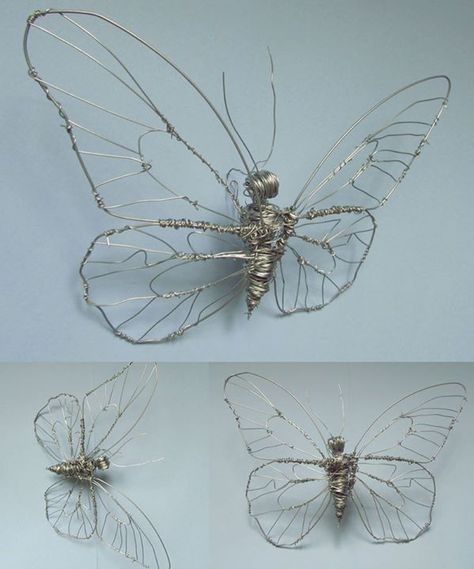 3d Wire Sculpture Butterfly, Butterfly Art Sculpture, Wire Butterfly Sculpture, 3d Wire Sculpture Easy, Wire Wrapped Sculpture, Wire Sculpture Tutorial, Wire Butterfly Diy, Wire Sculpture Ideas, Wire Garden Art