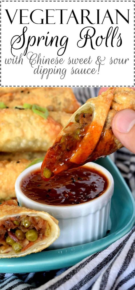 Vegetarian Spring Rolls with Chinese Sweet and Sour Dipping Sauce - Lord Byron's Kitchen Egg Roll Dipping Sauce, Sweet And Sour Dipping Sauce, Spring Roll Dipping Sauce, Snacks Vegetarian, Vegan Egg Rolls, Spring Roll Sauce, Vegetarian Spring Rolls, Vegan Spring Rolls, Cooking Chinese Food