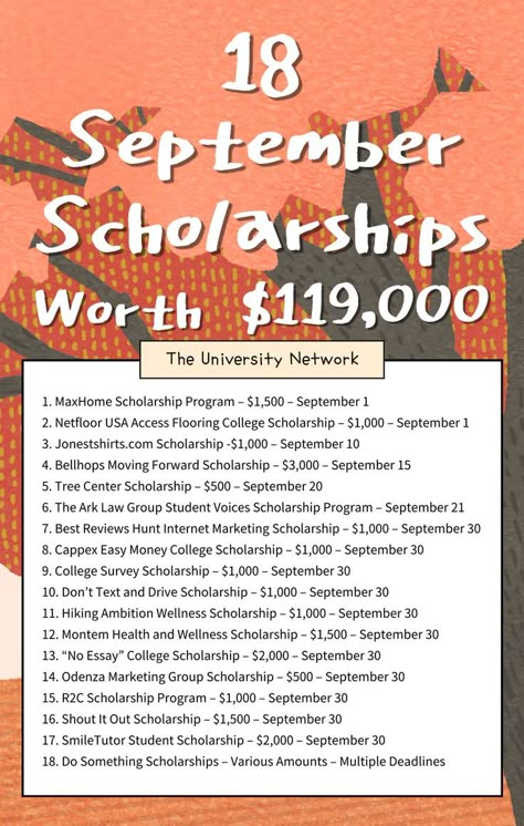 september scholarships High School Scholarships, Scholarships For College Students, Dont Text And Drive, College Club, College Preparation, School Scholarship, College Student Hacks, Student Scholarships, Senior Year Of High School